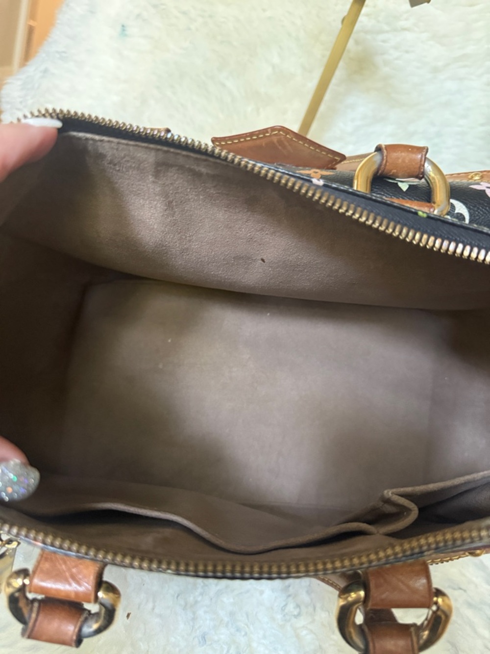 Louis Vuitton Black Multicolor Monogram Murakami Satchel with Brown Leather Rita - Picture 8 of 9
